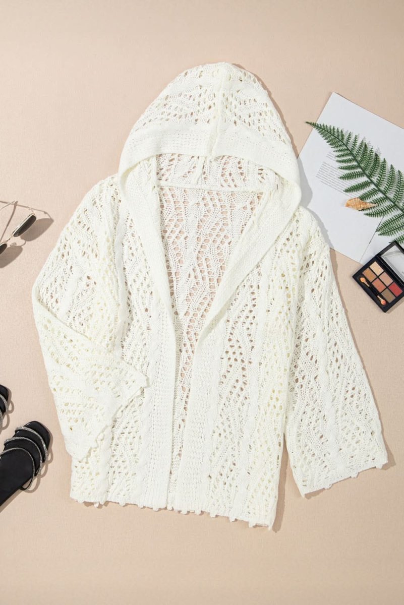 Chic White Knit Hooded Beach Cover-Up for Trendy Summer Style - Love Salve